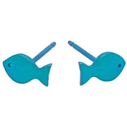 Ti2 Titanium Fish 7mm Stud Earrings - Kingfisher Blue